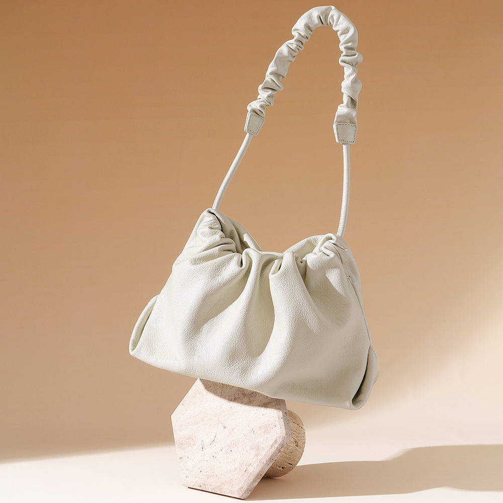 Luxury Genuine Leather Designer Drawstring Cloud Bag Chic Minimalist Crossbody and Shoulder Bag with Pleated Detailing for Unique Style