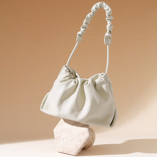 Luxury Genuine Leather Designer Drawstring Cloud Bag Chic Minimalist Crossbody and Shoulder Bag with Pleated Detailing for Unique Style