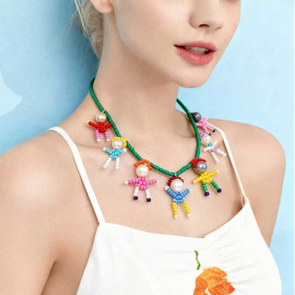 Unique Handmade DIY Cartoon Pearl-Like Character Pendant Necklace for Women - Stylish, Playful, and Perfect for Everyday Wear