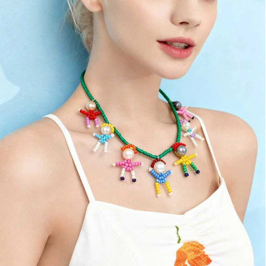 Unique Handmade DIY Cartoon Pearl-Like Character Pendant Necklace for Women - Stylish, Playful, and Perfect for Everyday Wear