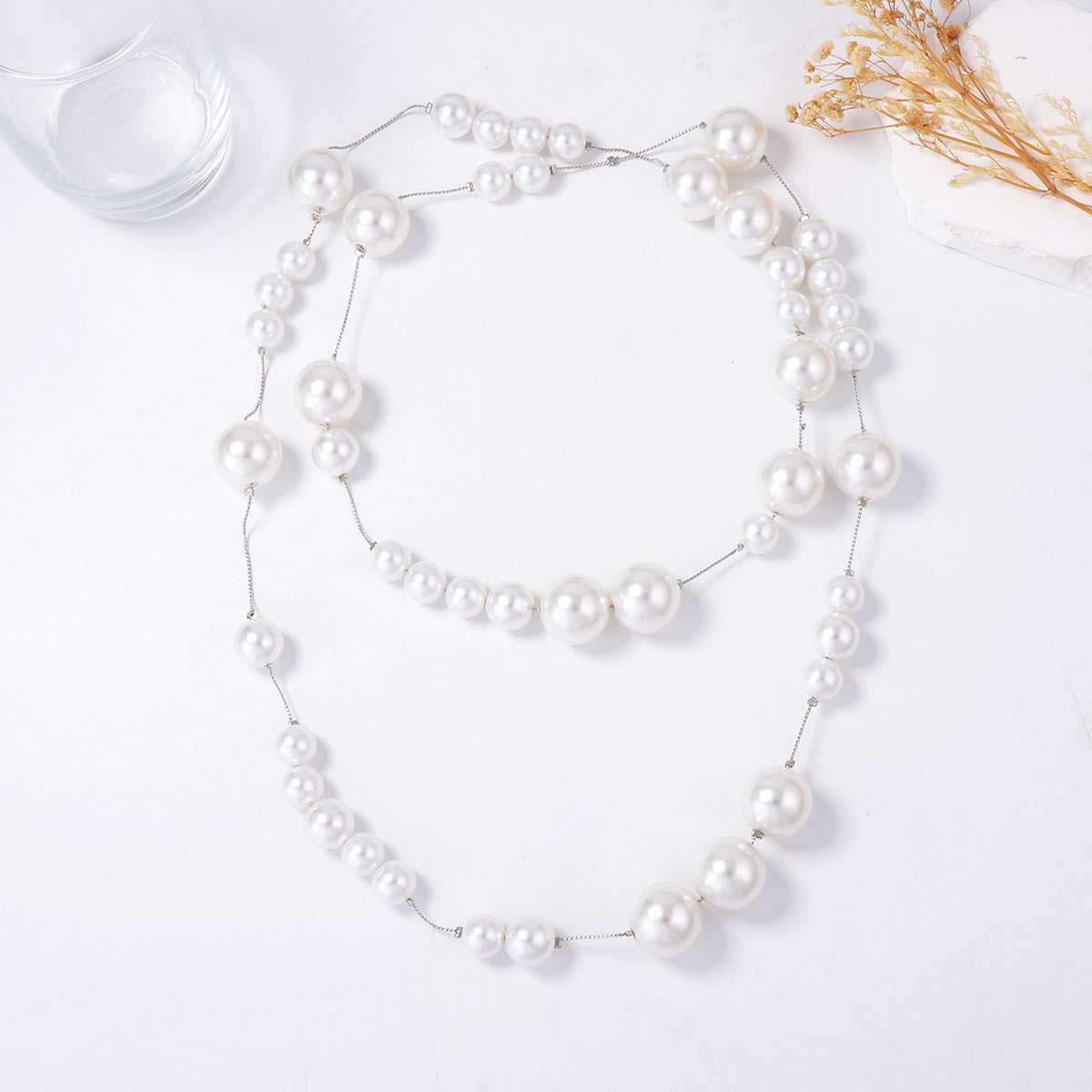 Elegant Minimalist Imitation Pearl Long Chain Necklace - Versatile Sweater Layering or Standalone Piece for Women