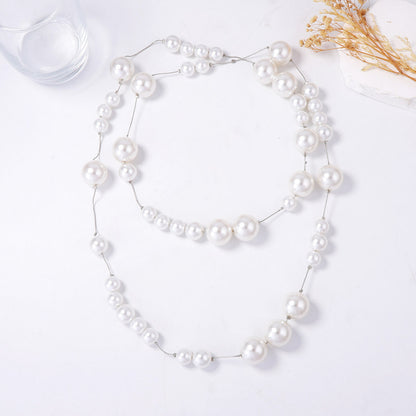 Elegant Minimalist Imitation Pearl Long Chain Necklace - Versatile Sweater Layering or Standalone Piece for Women