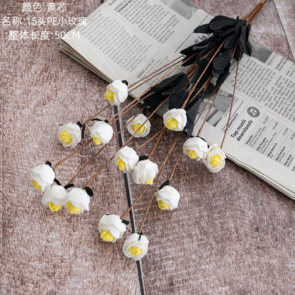 15-Head Foam PE Mini Rose Artificial Flowers - Perfect for Wedding Decorations and Home Décor (Model MW09902)