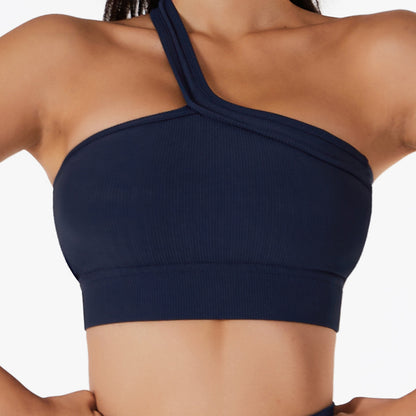 Spring Summer Single Shoulder Yoga Bra Fashionable Integrated Back Sports Bra for Outdoor Fitness Yoga Wear for Women 6256 Comfortable and Supportive