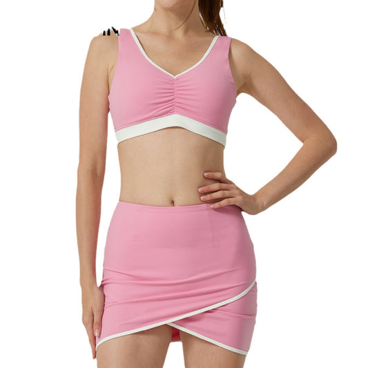 Women's Two Piece Color Block Sports Set with Tennis Skirt and Sports Bra for Outdoor Activities Comfortable Functional Athleisure Wear