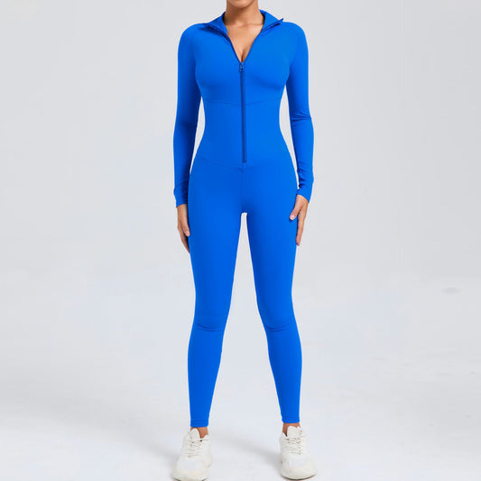 High Intensity Fitness Full Body Bodysuit with Tummy Control Design Zipper Closure and Long Sleeves for Yoga and Workout Sessions Model 10041