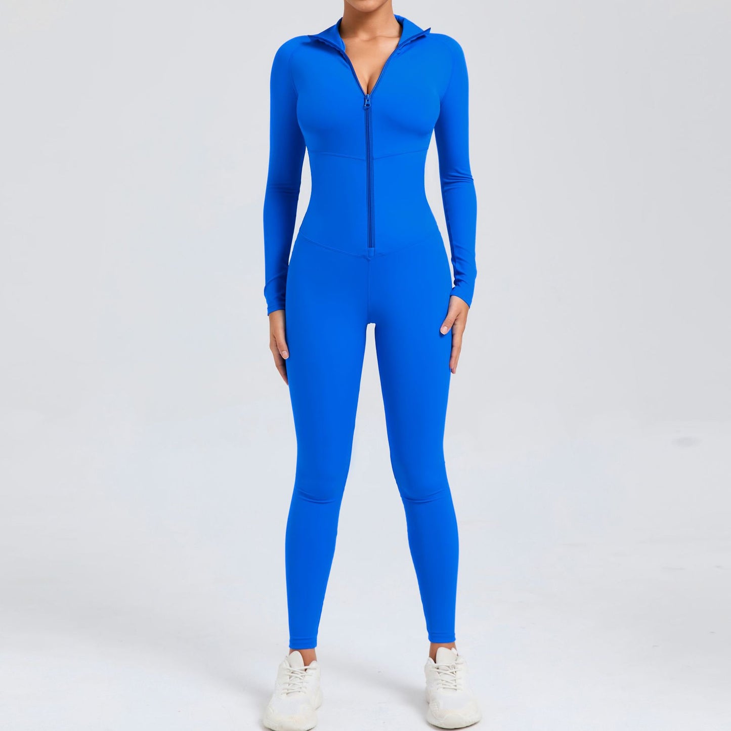 High Intensity Fitness Full Body Compression Bodysuit with Tummy Control and Long Sleeves Zip Up Yoga Jumpsuit for All Workout Routines