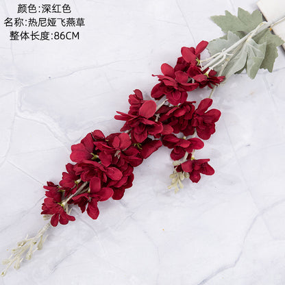 Realistic Delphinium Faux Flowers for Home Décor - Elegant Wedding Bouquet with Decorative Rose Wall Accents - INSMW93001