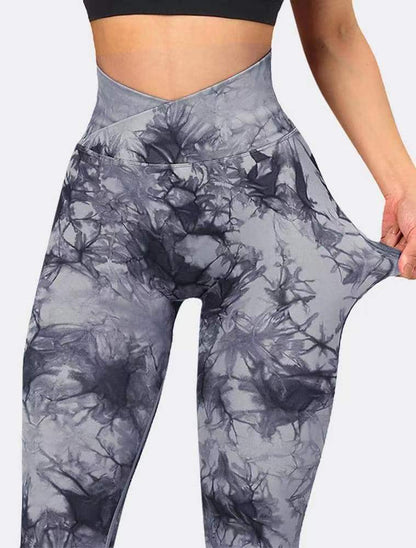 Seamless Tie Dye Knitted V Waist Cross Over Yoga Leggings for Tummy Control and Peach Lift High Waisted Activewear for ing Your Workout