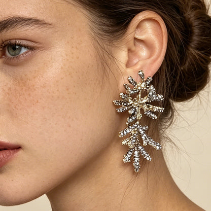 Stylish Allure: Unique Alloy Full-Diamond Coral Earrings for Women - Elegant, Versatile, and High-Quality Accessory Perfect for Any Occasion