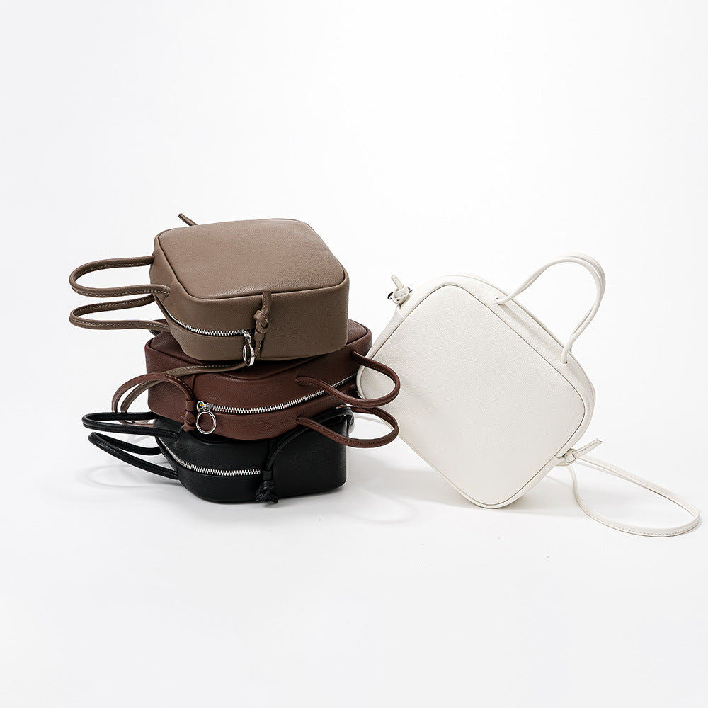 Tofu Bag Japanese Inspired Casual Minimalist Handbag Made from Grain Leather Versatile Shoulder Crossbody Bag for Everyday Use