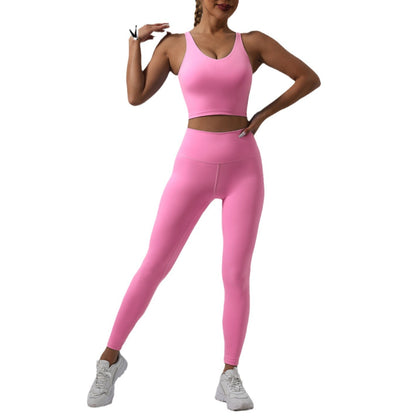 High Waisted Women's Fitness Set 2 Piece Yoga and Running Outfit with Stitching Details Ideal for Gym Workouts and Everyday Wear