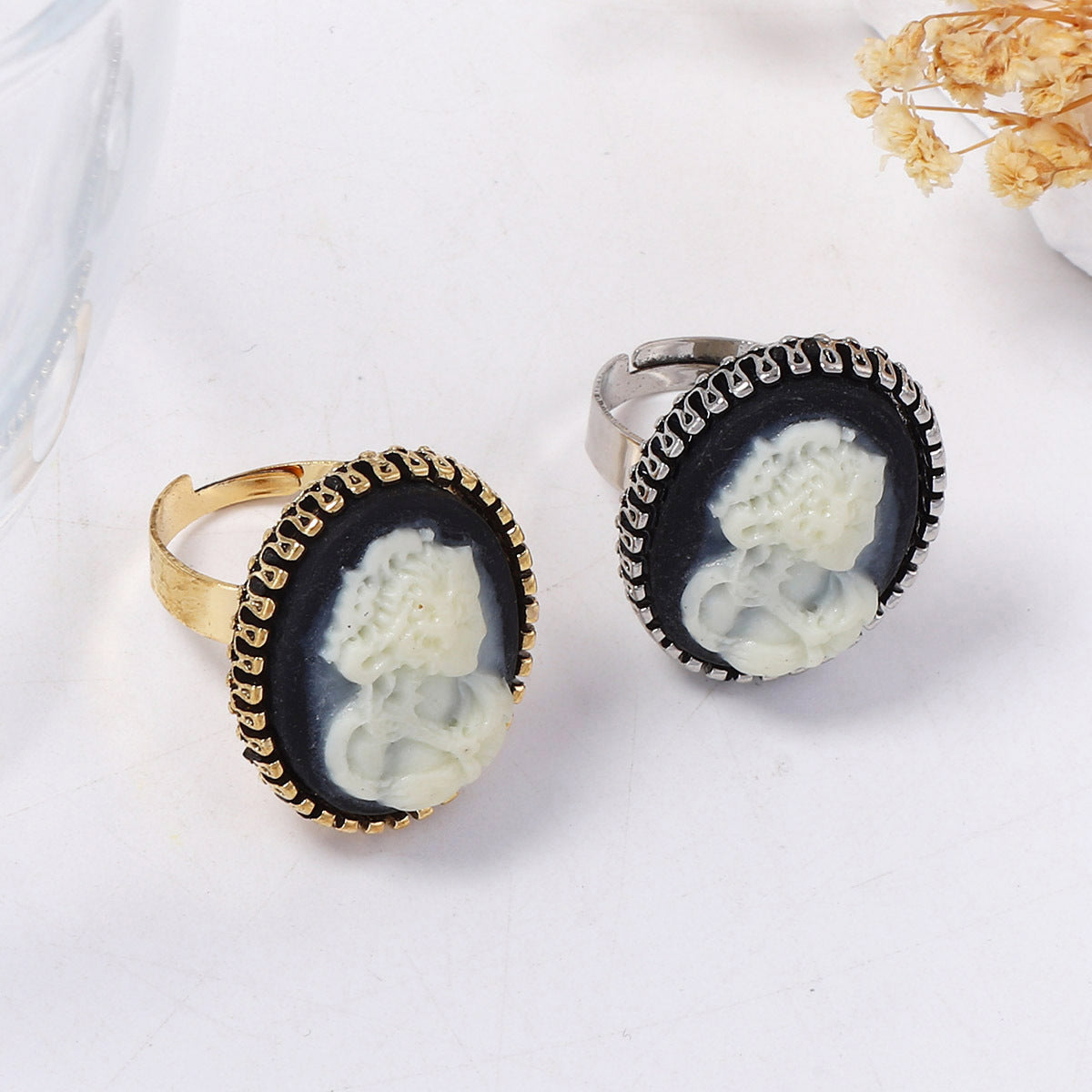 Elegant Vintage Alloy Drip Oil Angel Open Geometric Oval Ring - Versatile Casual Accessory for Everyday Wear