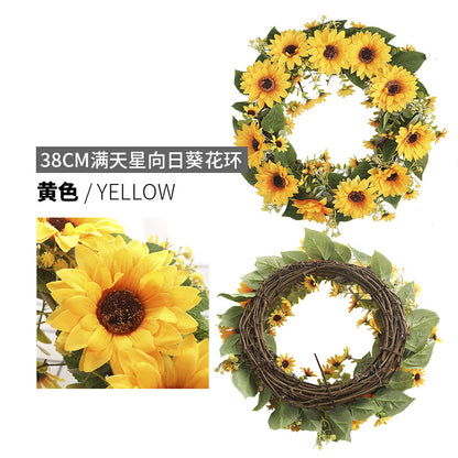 Lifelike Sunflower Wreath by Bilottis - Stunning Faux Floral Decoration for Living Room Doors and Store Windows