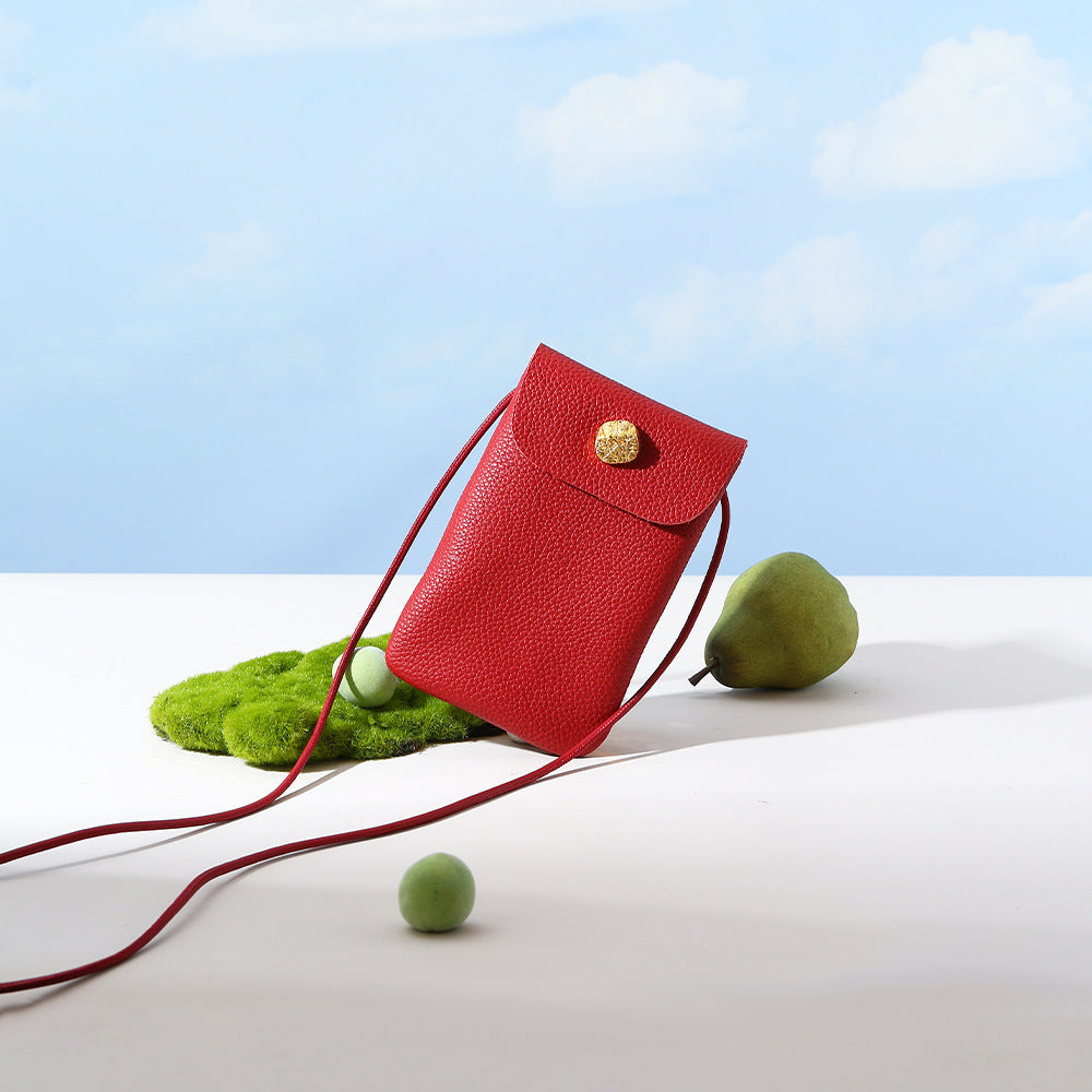 Minimalist Genuine Leather Phone Crossbody Bag for Women for Spring with High Quality Top layer Cowhide Versatile Shoulder Strap