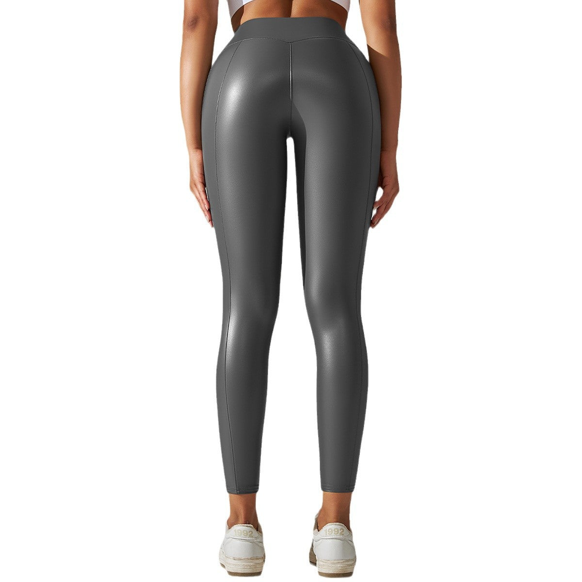 High Elastic PU Leather Leggings for Women Sleek Black Compression Pants for Running Gym Workouts and Yoga