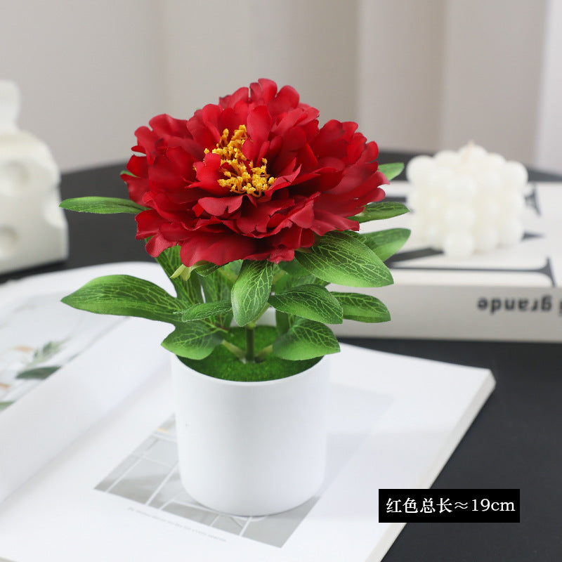 Realistic Silk Peony Flower Potted Plant Set for Home and Office - Elegant Desktop Decoration with Lifelike Faux Flowers