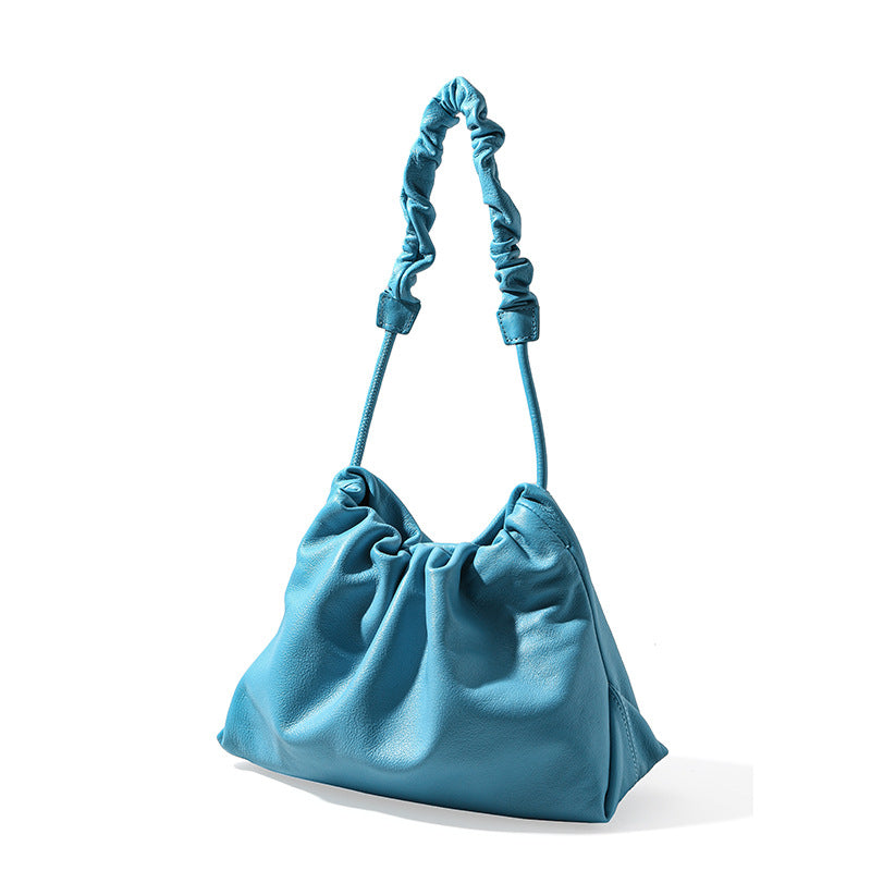 Luxury Genuine Leather Designer Drawstring Cloud Bag Chic Minimalist Crossbody and Shoulder Bag with Pleated Detailing for Unique Style