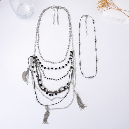 Chic and Luxurious Multi-Strand Tassel Pendant Necklace for Women - Layered Sweater Chain with Exaggerated Design for Effortless Style