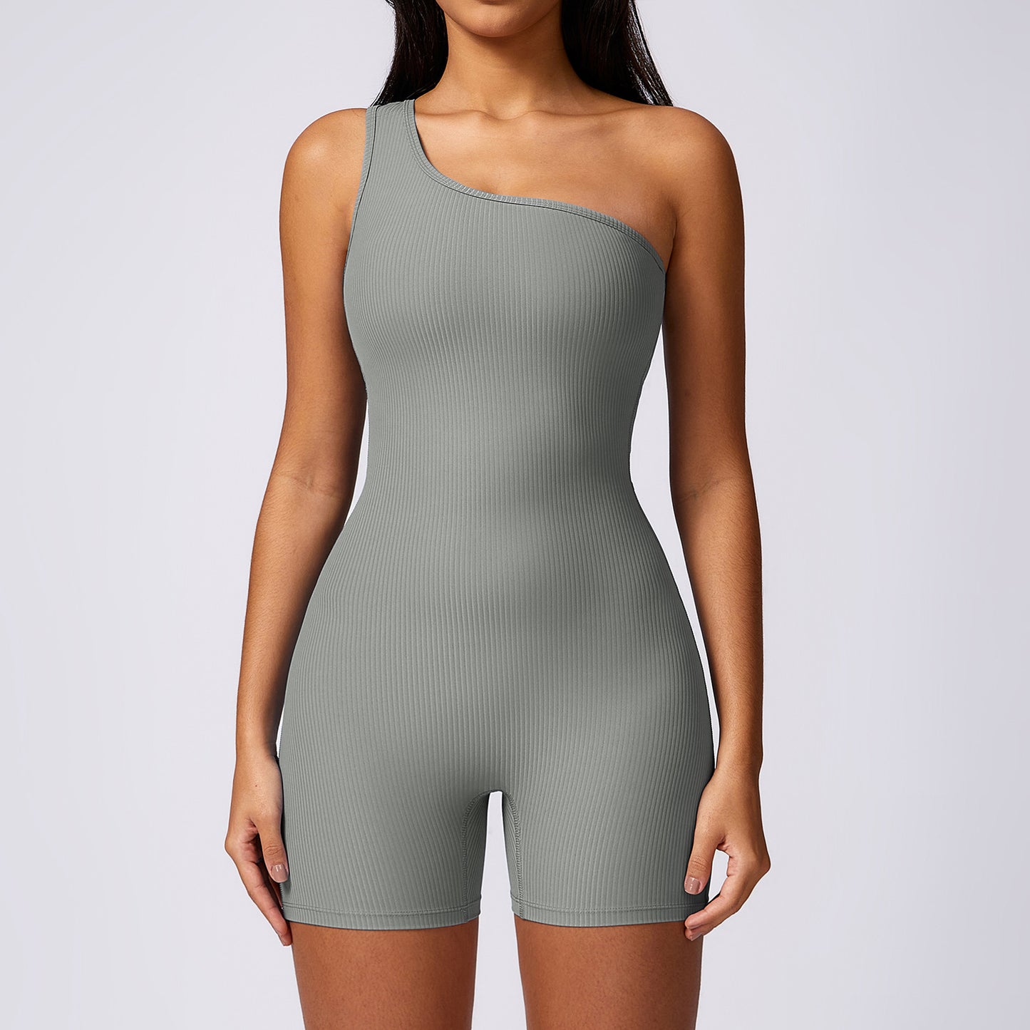 Sleek One Shoulder Sports Bodysuit Ribbed Stretchy Yoga Outfit with Beautiful Back Design Model 8616 for Comfort and Performance