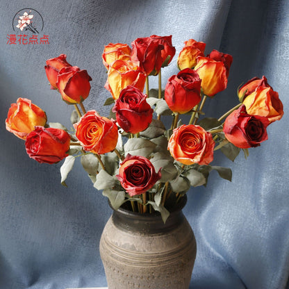 Luxurious Burnt Edge Imitation Rose - Realistic Faux Floral Arrangement for Wedding Photography Props, Elegant Home Decor, and Stylish Vase Display