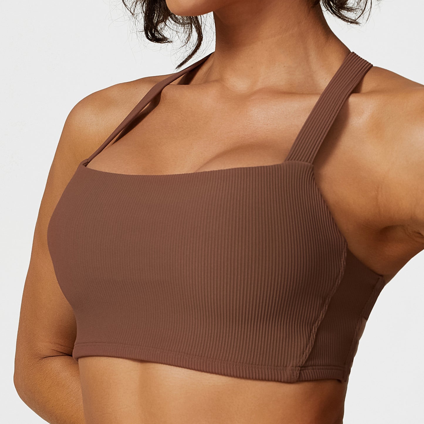 3D Textured Sports Bra with Cross Back for Support Yoga and Fitness Wear