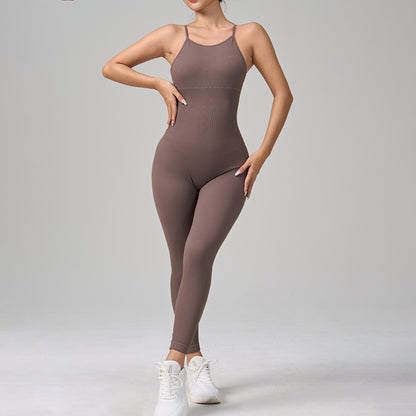 Seamless High Stretch Yoga Jumpsuit with Cross Back Design Fit for Outdoor Activities Running and Comfortable Workout Gear