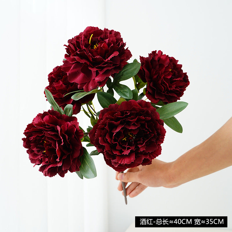 Realistic Artificial Peony Flowers - Elegant 5-Head European-Style Faux Peonies for Hotel Wedding Decorations and Ceremony Floral Arrangements