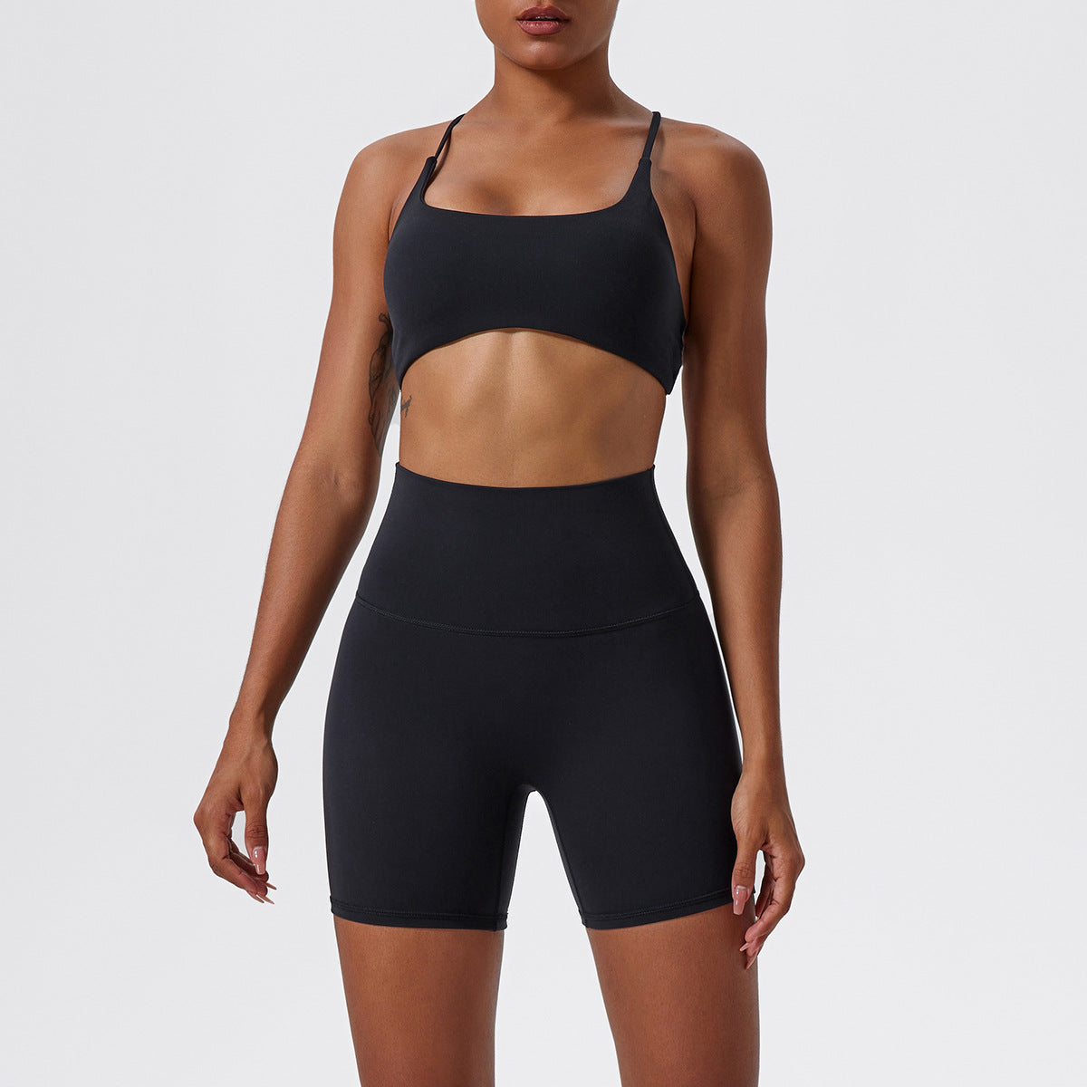 High Waisted Yoga Set Butt Lifting Shorts Sports Bra and Comfortable Yoga Pants for Fitness and Flexibility