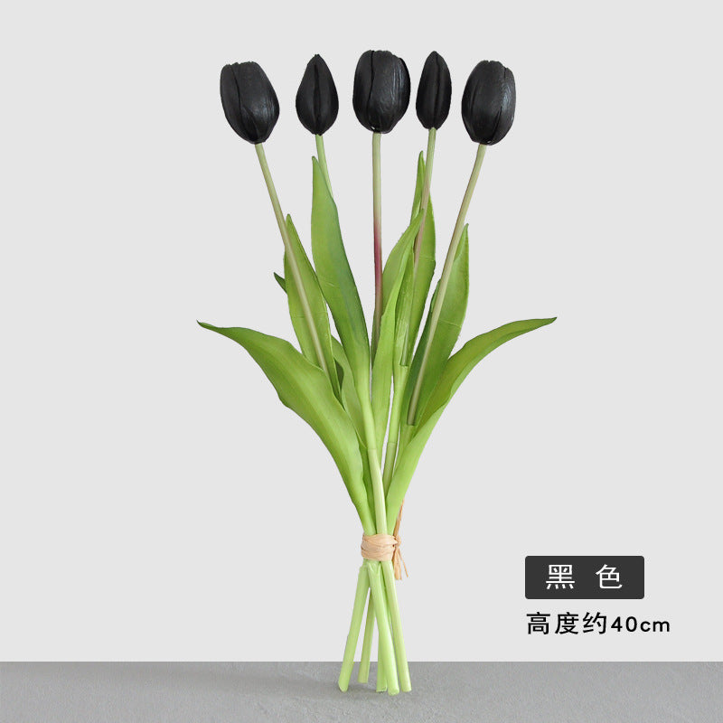 Realistic Faux Tulip Flower Arrangement - Soft Touch 5-Head PE Latex Silicone Home Décor for Living Room - Perfect for Year-Round Decoration and Allergy-Free Enjoyment