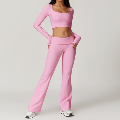 High Waisted Ribbed Yoga Set for Women Sculpting Supportive Fitness Outfit for Comfort and Performance Model 8828