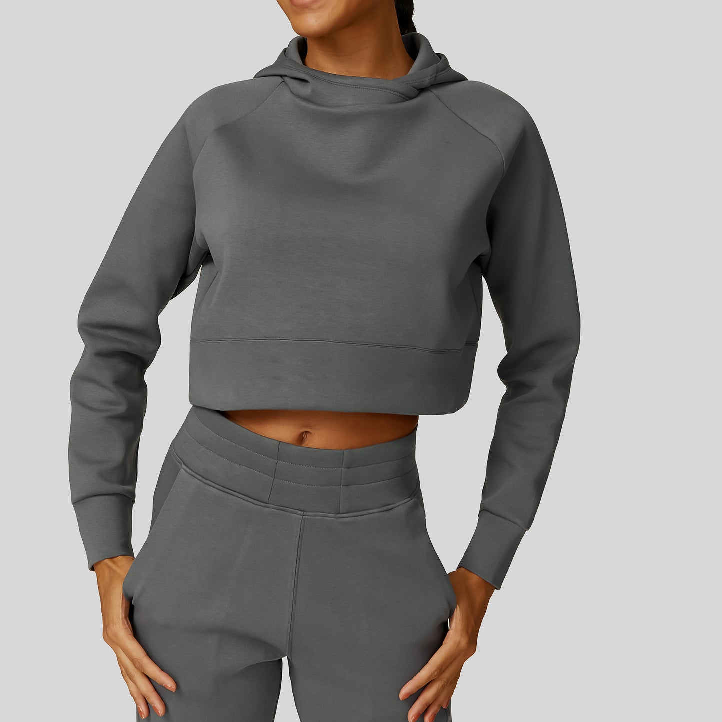 Women's Hooded Cropped Sweatshirt and Jogger Set Cozy Yoga Running and Fitness Ensemble for Comfort and Style