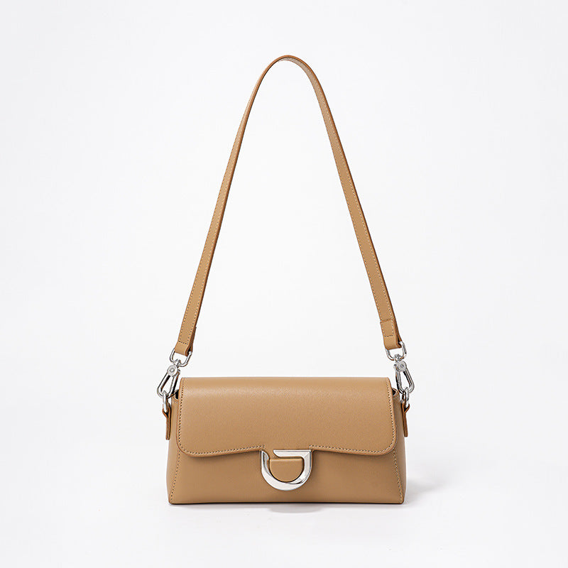 Chic Baguette Bag with Unique Design Elegant Hoof Buckle Shoulder Bag in Luxurious Genuine Leather Fashionable Crossbody Purse for Women