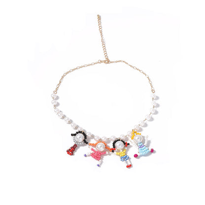 Stylish Summer Handmade Beaded Cartoon Character 3D Necklace and Bracelet Set - Unique, Fresh Design Inspired by Pearl Accents for Trendy Fashion Lovers