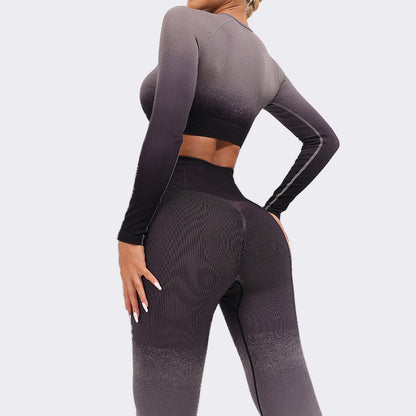 Women's Gradient Yoga Outfit Set for Fall Gym Workouts Yoga Sessions