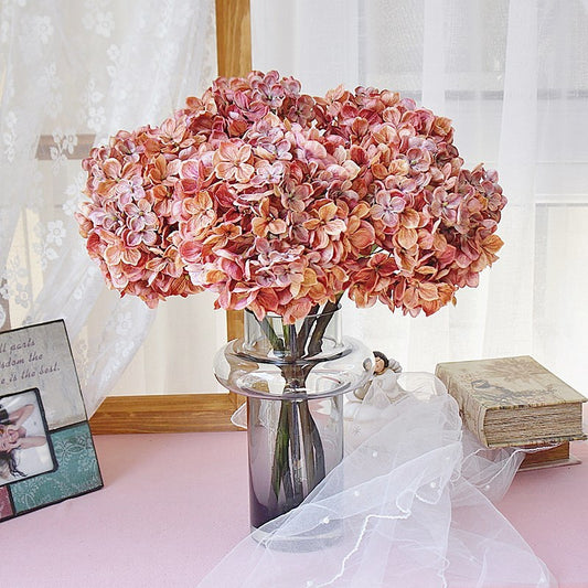 Vibrant Autumn-Color Short-Stemmed Hydrangea - Lifelike Faux Floral Decor for Home, Photography, Weddings, and Hotel Decorations