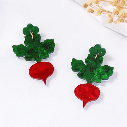 Unique Creative Acrylic Green Leaf & Radish Earrings - Minimalist and Versatile Jewelry Accessory for Women