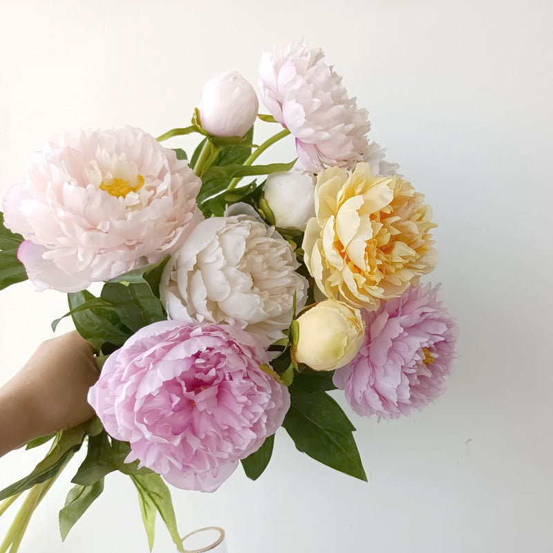 High-Quality Artificial Peony Bouquets - 3-Head Realistic Floral Arrangements for Home Décor and Stylish Model Room Styling