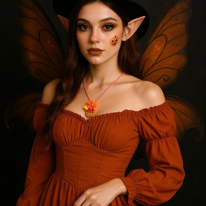 Cute and Minimalist Halloween Pumpkin Pendant Necklace with Creative Alloy Design and Bead Accents - Perfect for Festive Fashion and Everyday Wear