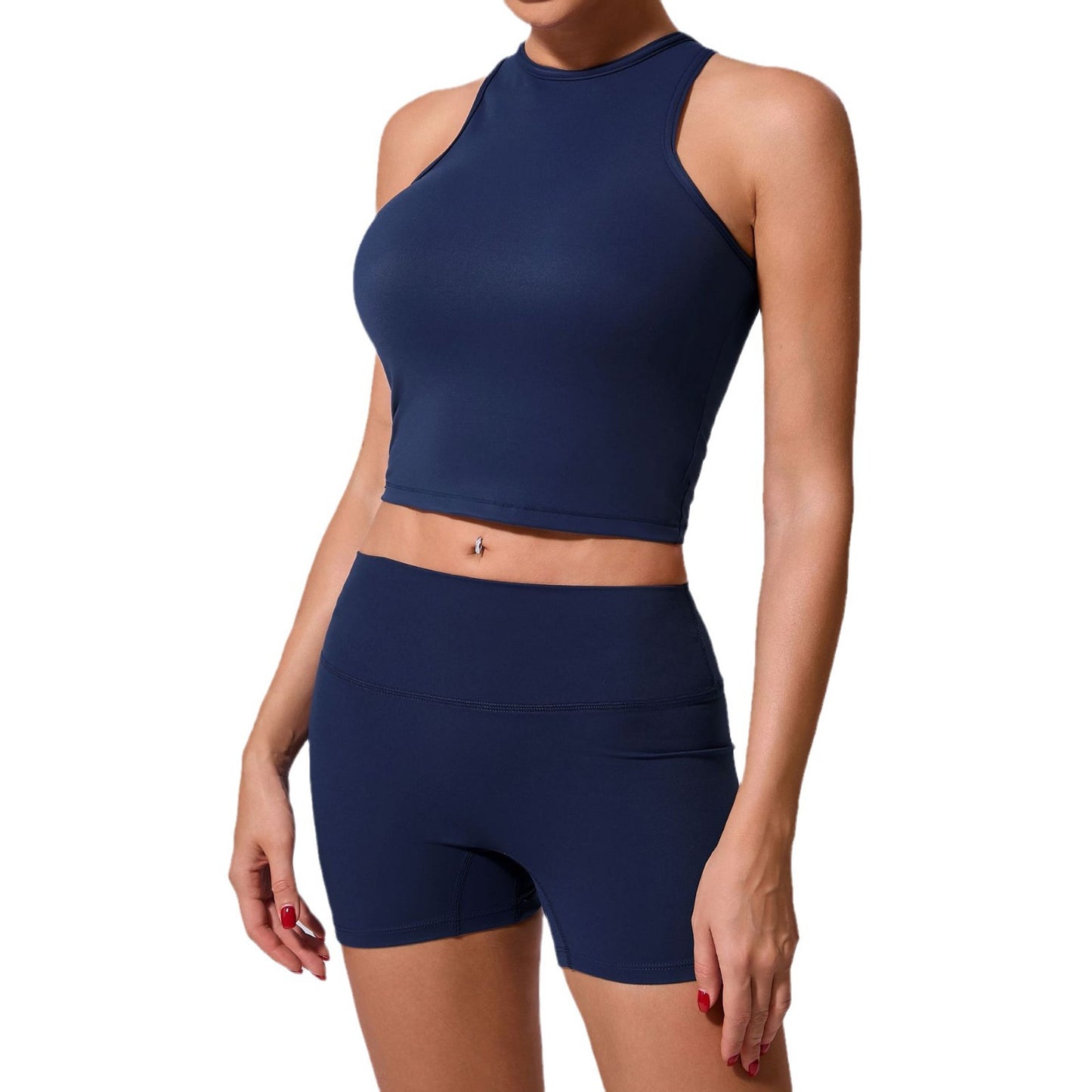 Versatile Casual Fitness Running Shorts and Quick Dry Tank Top Set Back Designed Yoga Outfit for Comfortable Workouts