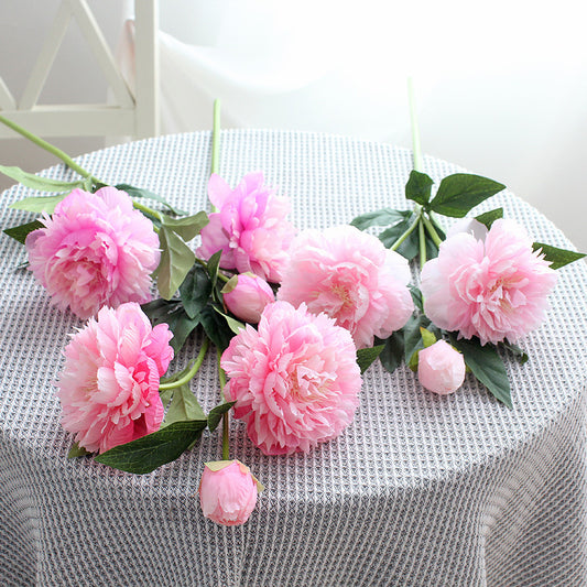 Elegant 3-Head Peony Floral Arrangement - Luxurious European-Style Silk Flowers for Home Decor, Weddings, and Special Events