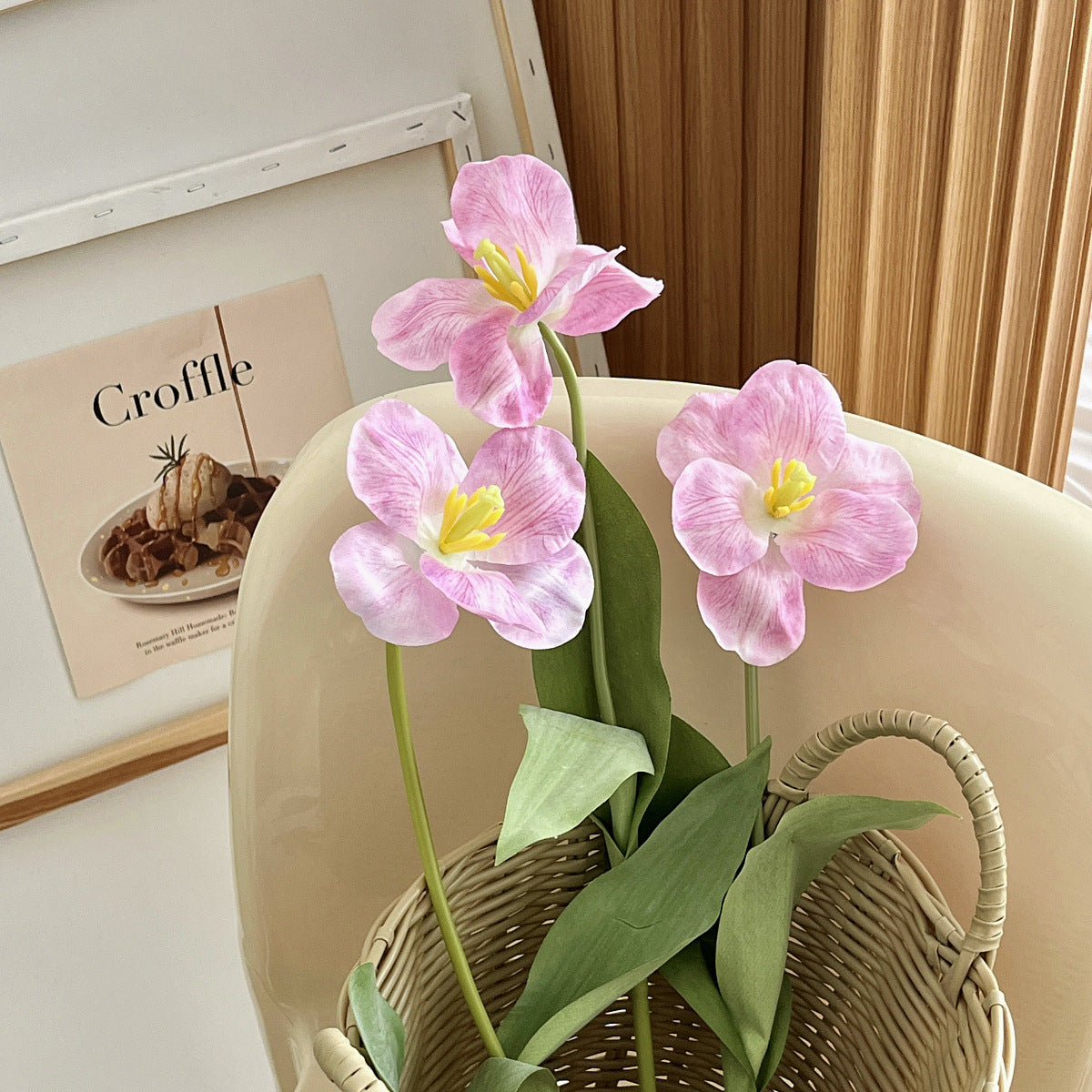 Elegant Faux Brown Tulip Flowers for Home Décor - Perfect for Living Room and Dining Table Vases, Ideal Prop for Photography