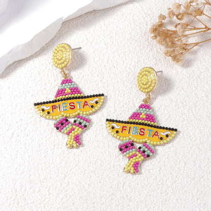Chic & Fresh Geometric Alloy Letter Ear Drops for Women - Unique Creative Design with Adorable Aesthetic Beads