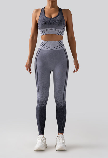 High Waisted Gradient Striped Yoga Set for Women Tummy Control Fitness Leggings and Supportive Sports Bra for Training Gym and Daily Workouts