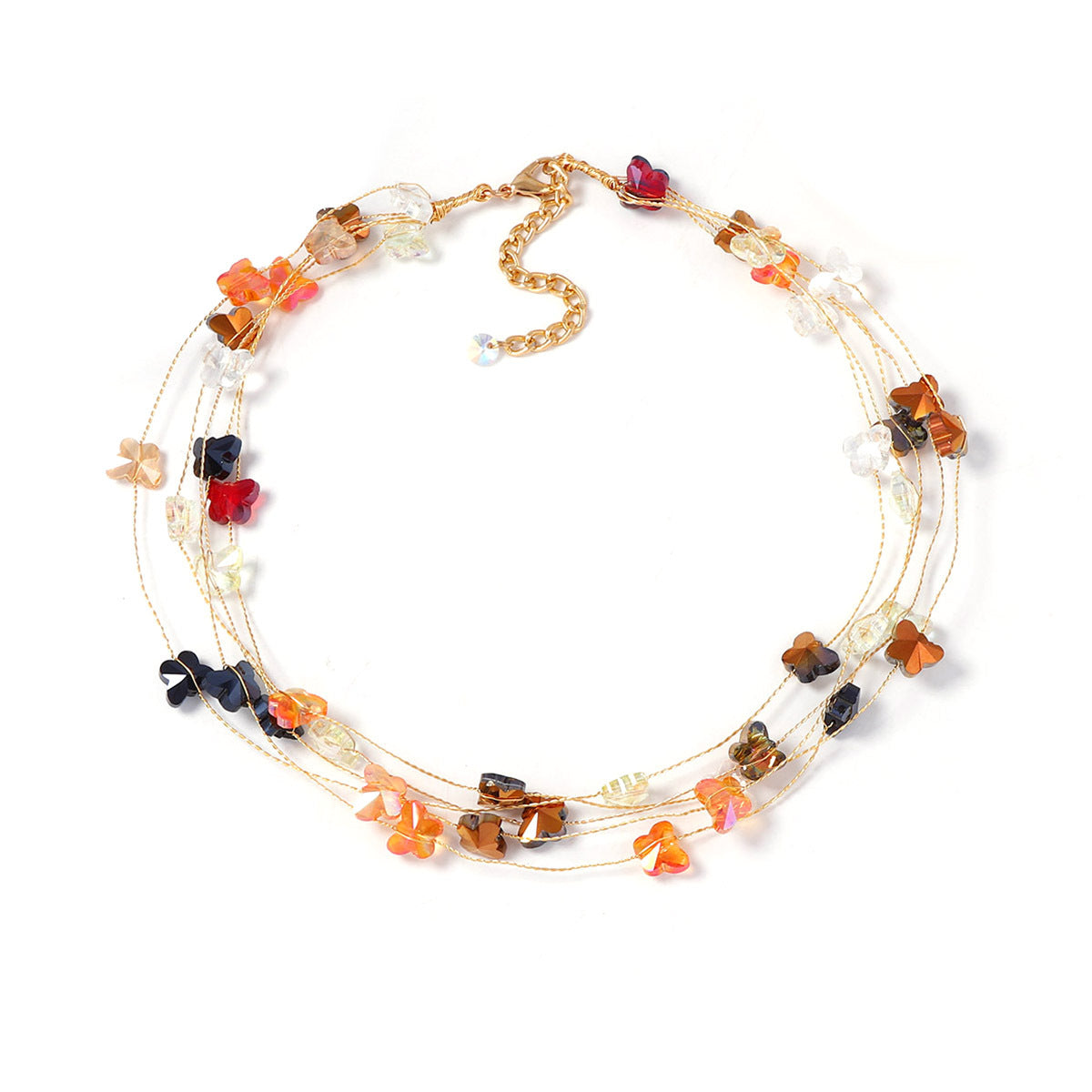 Chic Korean-Inspired Multi-Layer Handmade Woven Crystal Colorful Butterfly Flower Choker Necklace – Elevate Your Style with Fresh, Sweet Elegance!