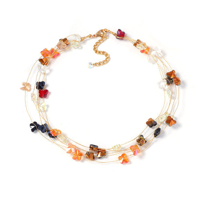 Chic Korean-Inspired Multi-Layer Handmade Woven Crystal Colorful Butterfly Flower Choker Necklace – Elevate Your Style with Fresh, Sweet Elegance!