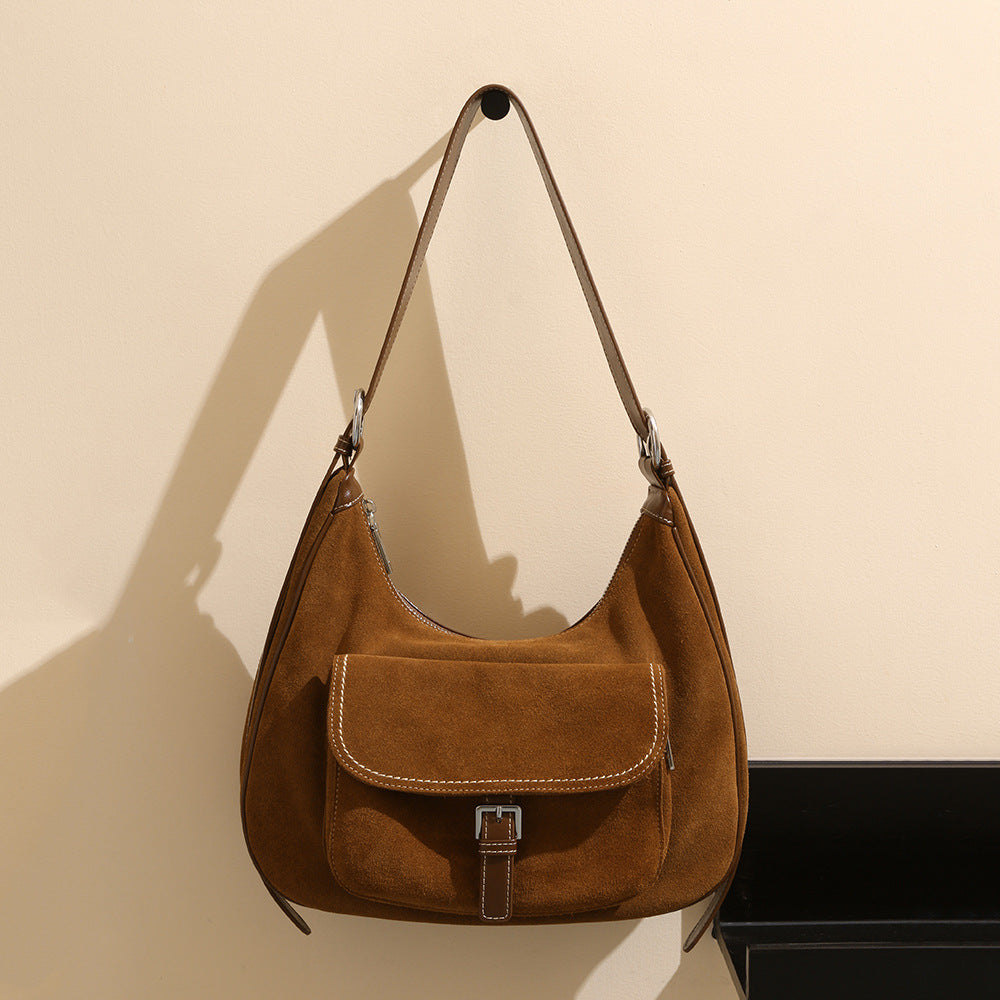 Elegant Vintage Inspired Shiny Matte Cowhide Shoulder Bag Spacious Commuter Crossbody Messenger Bag for Women