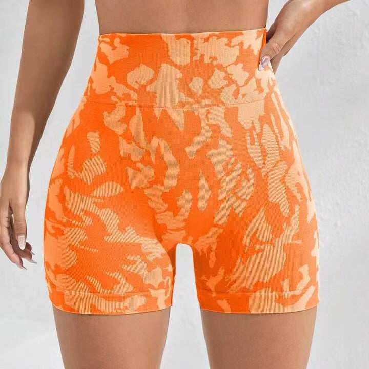 Seamless Peach Lift Tie Dye Yoga Shorts High Waisted Outdoor Fitness Cycling Shorts for Women for Gym Running and Active Lifestyle