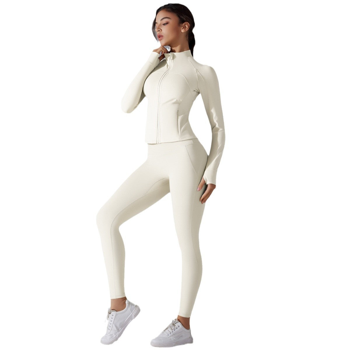 High Neck Zip Up Long Sleeve Yoga Set with High Waisted Butt Lifting Leggings for Running and Fitness for Comfortable and Workouts