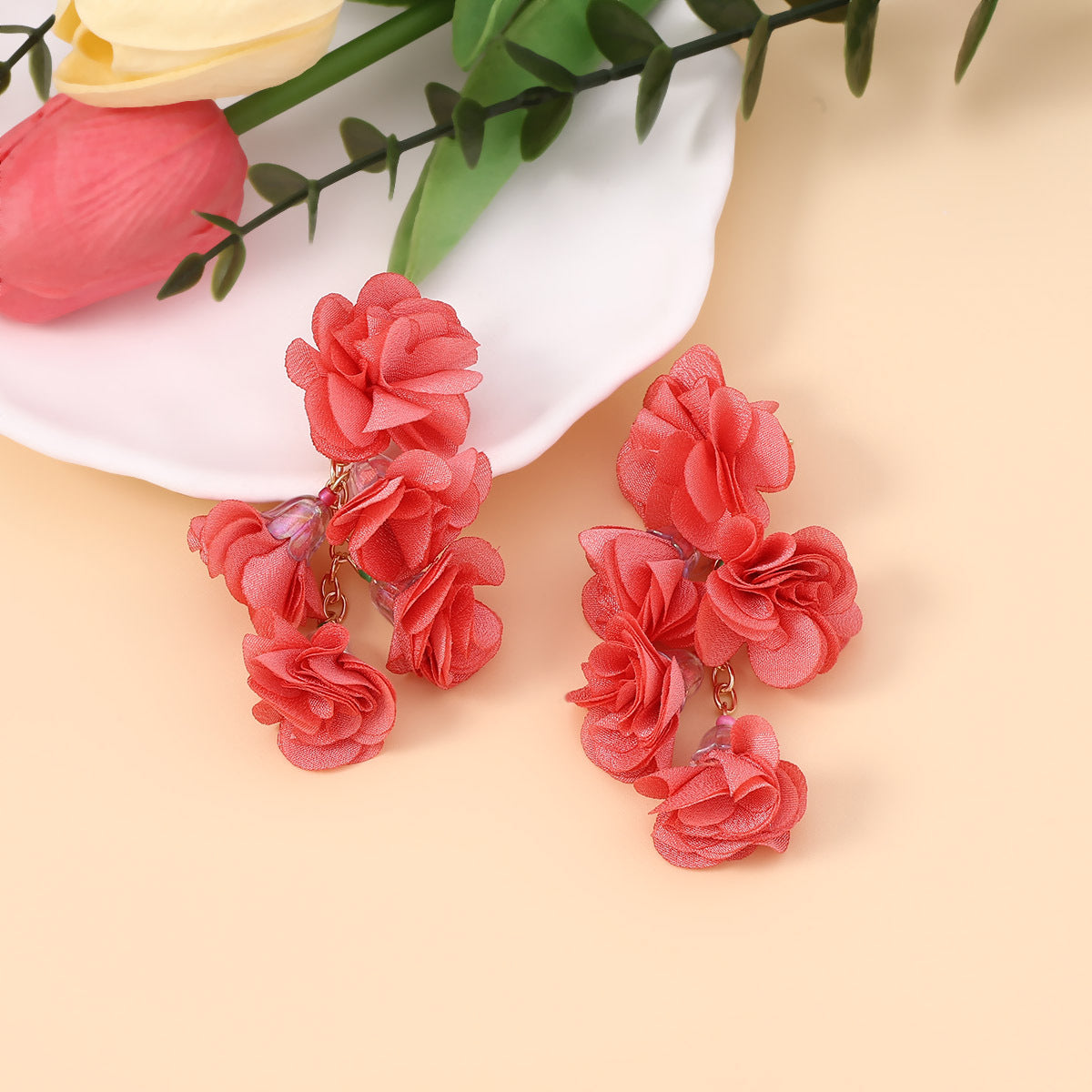 Bohemian Colorful Floral Fabric Drop Earrings - Perfect Ethnic Vacation Accessory for Every Occasion